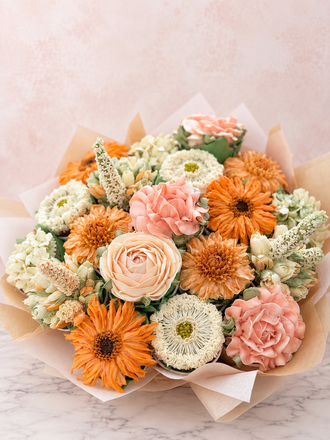 Peach and orange buttercream flower bouqcake